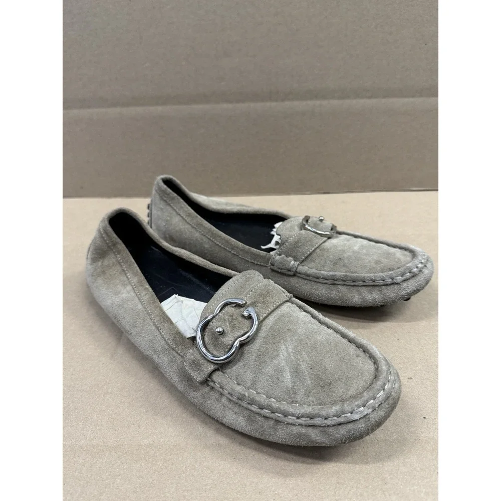 Gucci Sachalian Driving Loafers Sport Khaki Shoes size 38.5‎ Suede Leather